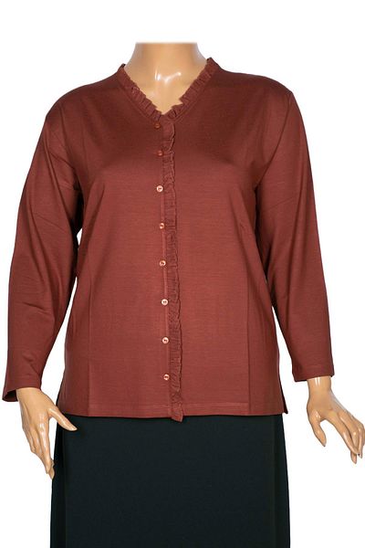 Pıtırcık Cimariva Plus Size Tan Blouse - Frilly V-Neck