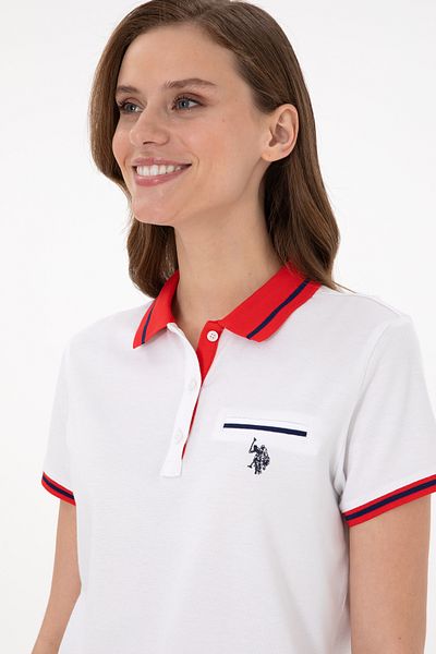 U.S. Polo Assn. Γυναικείο λευκό μπλουζάκι πόλο με λαιμόκοψη 50285842 -vr013
