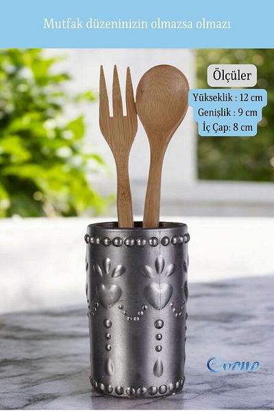 Evene Decorative Silver Tumbled Cylinder Cutlery Holder - Counter Top, Upright Model 10