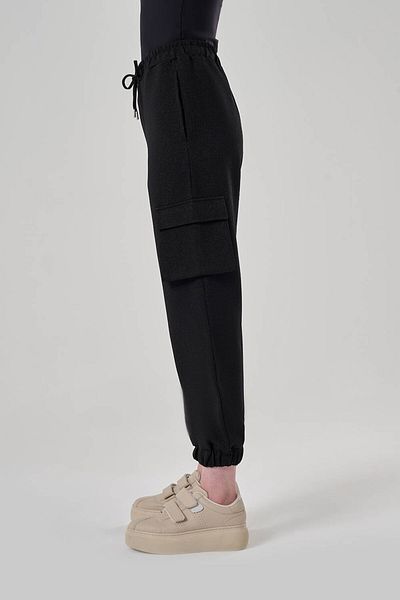 Mizalle Glitter Woven Cargo Black Pocket Trousers