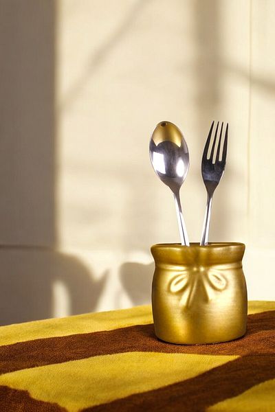 Evene Decorative Upright Spoon Holder - Gold Tumbled, Counter Top and Cylinder Spoon Holder, Color Model 8