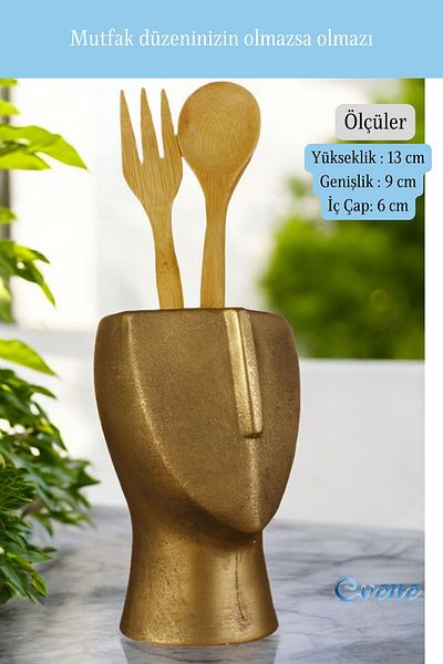 Evene Decorative Upright Spoon Holder - Counter Top and Gold Antique Color Model 23