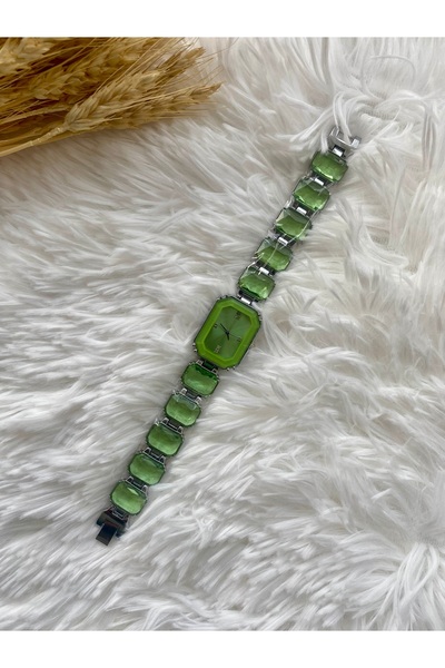 Genel Markalar Sekizgen Kristal Taşlı Swaroski Millenia Prenses Kadın Yeşil Kol Saati