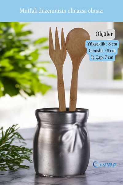 Evene Decorative Silver Tumbled Color Cylinder Spoon Holder - Counter Top Model 8