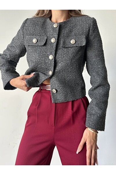 Genel Markalar Lilly Kısa Tüvit Ceket Füme