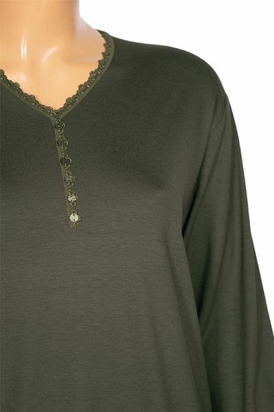 Pıtırcık Γυναικεία μπλούζα Cimariva Sıla Plus Size με λαιμόκοψη V με δαντέλα χακί