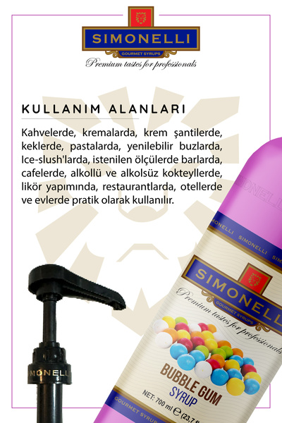 Simonelli Kahve Ve Kokteyl Şurubu Bubble Gum Aromalı 700 ml Pompa Hediyeli