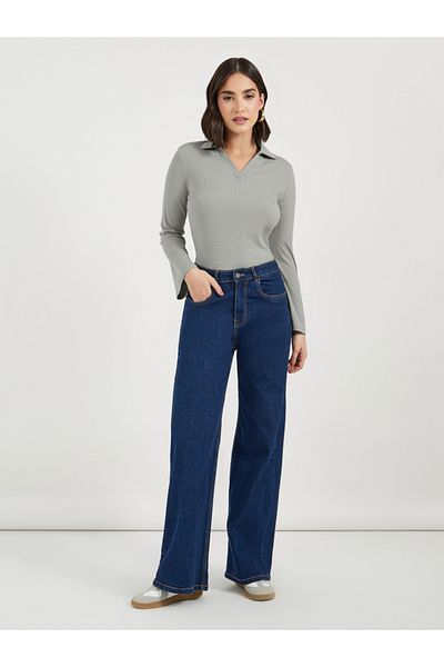 Styli Ribbed Regular Fit Flared Sleeve Polo T-Shirt