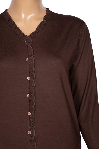 Pıtırcık Cimariva Plus Size Μπλούζα με βολάν με λαιμόκοψη σε καφέ χρώμα