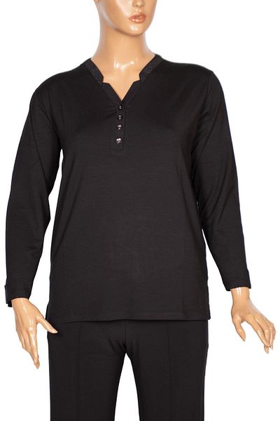 Pıtırcık Cimariva Women's Neval Plus Size V-Neck Jewelled Black Blouse