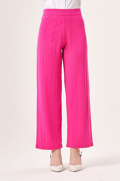 Mizalle Knit Patterned Fuchsia Knitwear Trousers