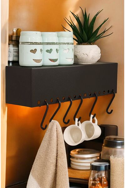 PEKA Adhesive Wall Mounted Spice Rack with Hooks – Practical and Fashionable Organizing Solution for Kitchens