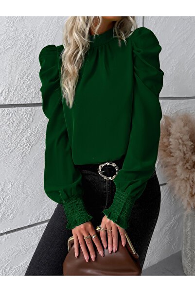 DY By Styli Smocking Puff Sleeves Tie Back Detail Blouse