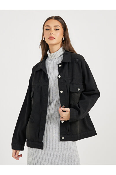 Styli Oversized Regular Length Faded Denim Jacket