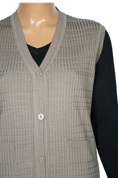 HESNA Large Size Nazan Knitwear Vest - Sand Beige with Buttons and Pockets