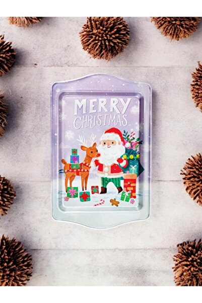 ayyagift صينية معدنية بطابع رأس السنة - صينية رأس السنة مقاس 16 × 25 سم