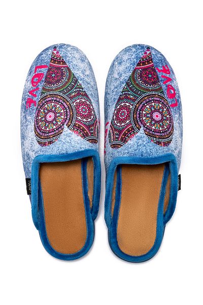 Twigy Papuci de casă pentru femei cu model inimă albastră - 36/41