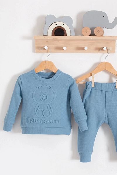 Eng Bear Seersucker Embossed 2-Piece Baby Boy Set