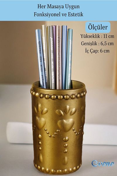 Evene Gold Antique Colored Pen Holder Organizer - Desk Pen Holder Model 10