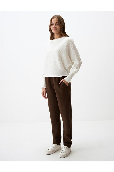 Jimmy Key Dark Brown Slim Fit High Waist Tight Leg Fleece Knitted Trousers