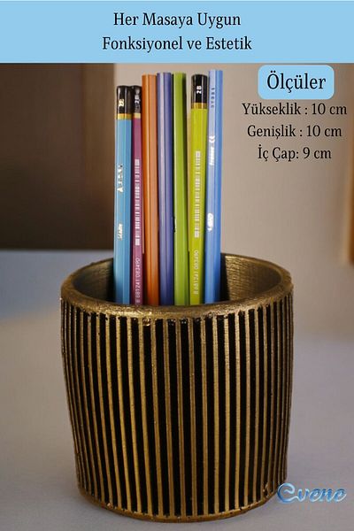Evene Gold Antique Colored Pen Holder Organizer - Desk Pen Holder Model 1