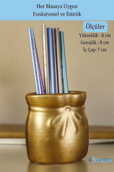 Evene Gold Antique Colored Pen Holder Organizer - Desk Pen Holder Model 8