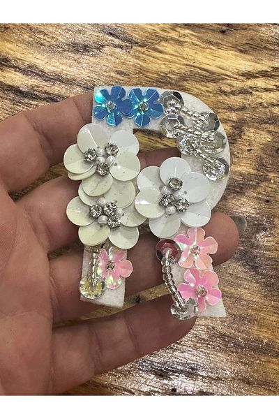 Gönülden Tasarım PIELE DE FLORI CU PIETRE DE ZIRCON CU PĂRȚI RĂPĂRIȚE CU PĂRȚI DE CUSUT 7X4 CM