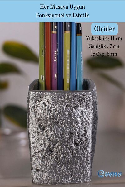 Evene 7 Model Pen Holder Organizer - Desk Pen Holder, Silver Antique Color