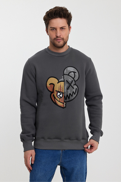 Axhara Newyork URSA cu imprimeu guler rotund supradimensionat cu căptușeală din fleece Swea tricou