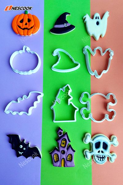 nescook Halloween Hat Pumpkin Ghost Bat House Skeleton Cookie Mold Halloween Pumpkin