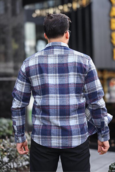 Miron Μπλε Navy καρό πουκάμισο ξυλοκόπο με κανονική εφαρμογή - 2450