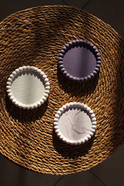 Ueex Home Vıvasto Dekoratif Beton Bardak Altlığı 3'lü Lila BUBBLE Set (%100 T...