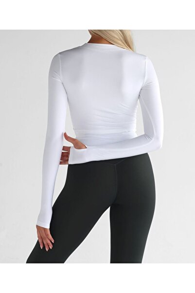 LADY HAZAL White Slimfit Body Soft Touch Dark Round Blouse