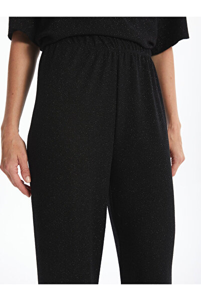 LC Waikiki Μαύρο γυναικείο παντελόνι με ελαστική μέση με σχέδιο