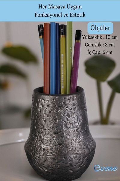 Evene 15 Model Silver Antique Colored Pen Holder Organizer - Desk Pen Holder