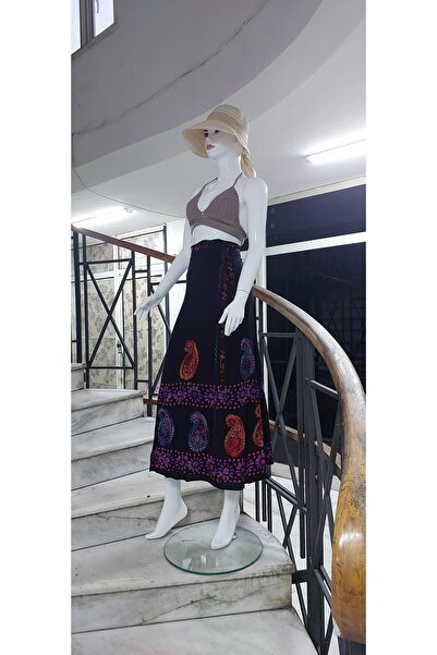 Bohem Stil Індійська батикова спідниця-антильба з квітковим візерунком та вишивкою