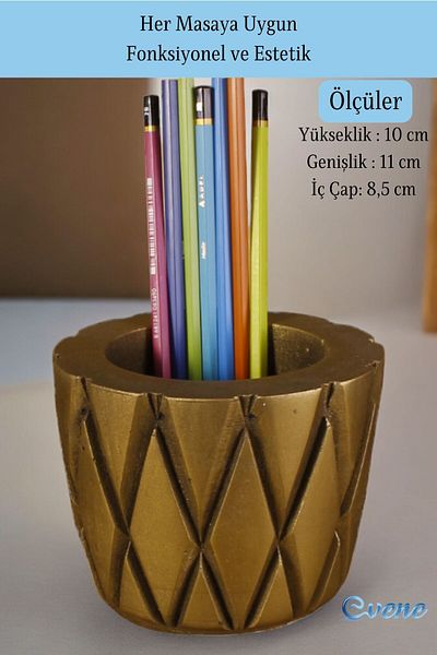 Evene Gold Antique Colored Pen Holder Organizer - Desk Pen Holder Model 18