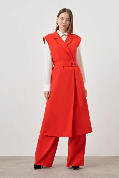 Mizalle Tokalı Double Uzun Nar Çiçeği Yelek