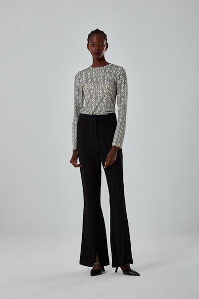 Mizalle Slit Jacquard Black Trousers