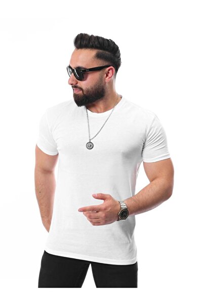 MCZ GİYİM Tricou alb pentru bărbați, cu decolteu rotund