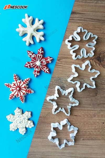 nescook New Year's Sculpting Cookie Cutter - Snowflake, Sugar Plasticine Mold, Set of 4