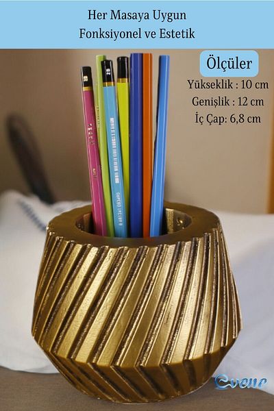 Evene Gold Antique Colored Pen Holder Organizer - Desk Pen Holder Model 21