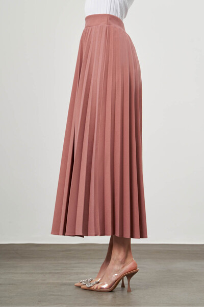 Mizalle Crepe Knitted Pleated Dusty Rose Skirt