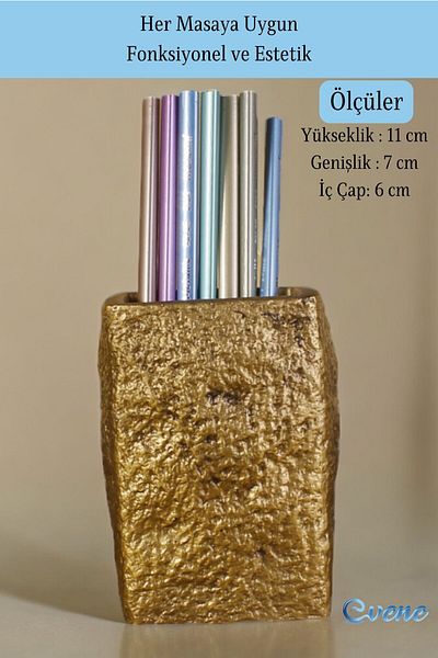 Evene Color Model 7 - Pen Holder Organizer, Gold Antique Patterned Desk Pen Holder