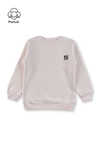 difa kids Girls' Powder Color Basic Winter Raster 3 String Fabric Long Sleeve Sweatshirt