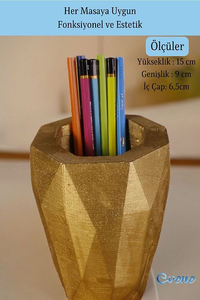 Evene Gold Colored Pen Holder Organizer - Desk Pen Holder Model 19