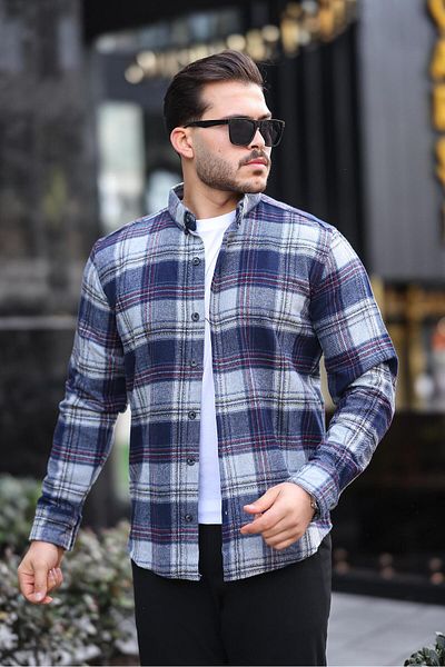 Miron Тъмносиня карирана риза Lumberjack с нормална кройка - 2450
