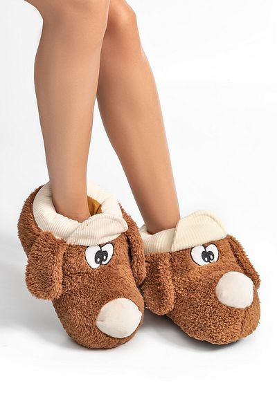 Twigy Didi Women's Waiter Size Animal Slippers Brown 36/41