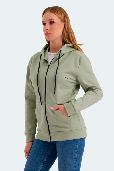 Slazenger Katya Women's Zippered Hooded Green Sweatshirt with Pockets