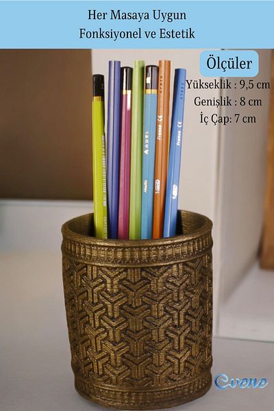 Evene Pen Holder Organizer - Gold Antique Color Model 4, Desk Pen Holder